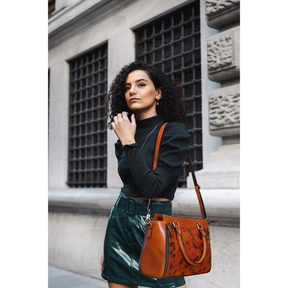 Crossbody Bag Leather Shoulder Bag Tote Handle Medium Satchel :[ - Picture 8 of 9